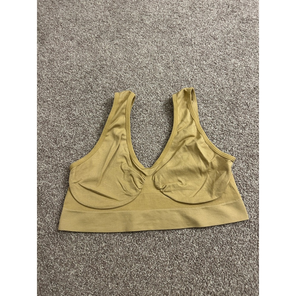 Vintage Seamless Bralette Womens XXXL Tan Excellent Wireless V-Neck Stretch